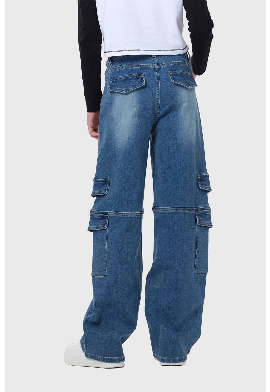 Jeans Niña Wide Leg Cargo Azul-3