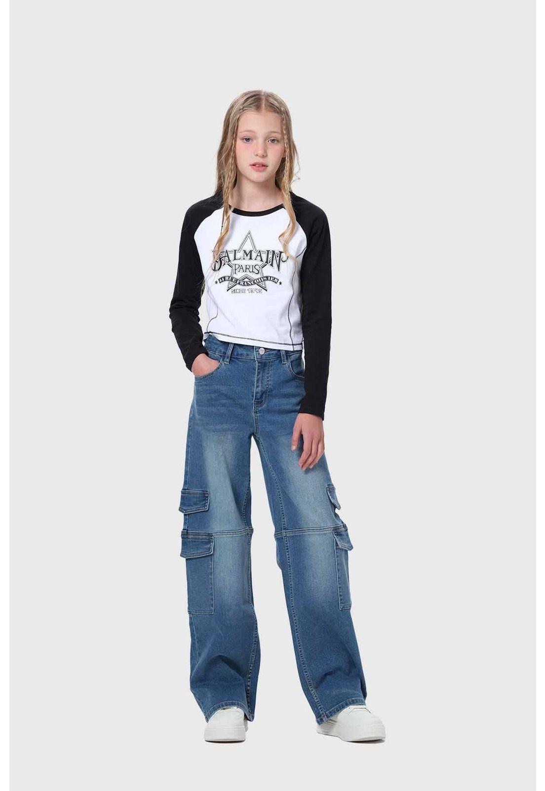 Jeans Niña Wide Leg Cargo Azul-4