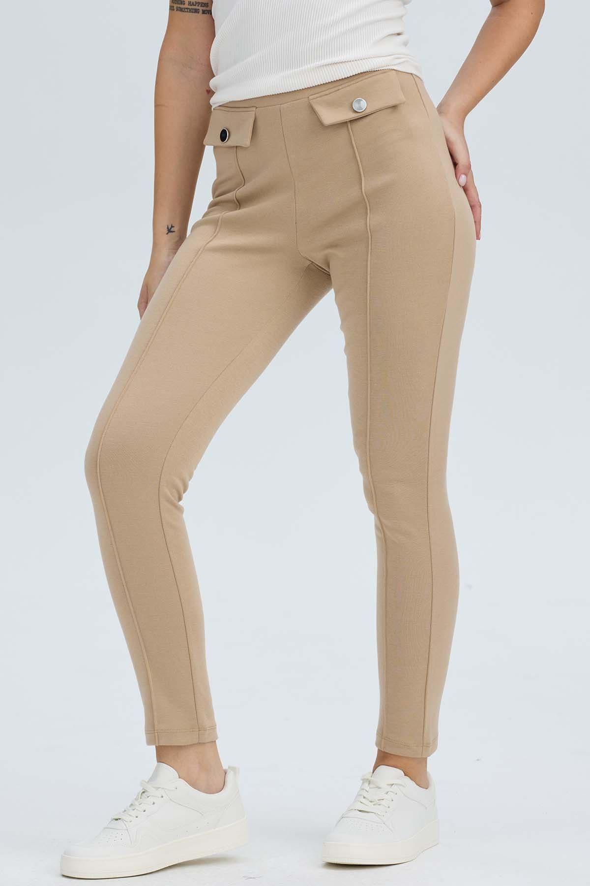 Calza Mujer Pretina Elasticada Beige-2