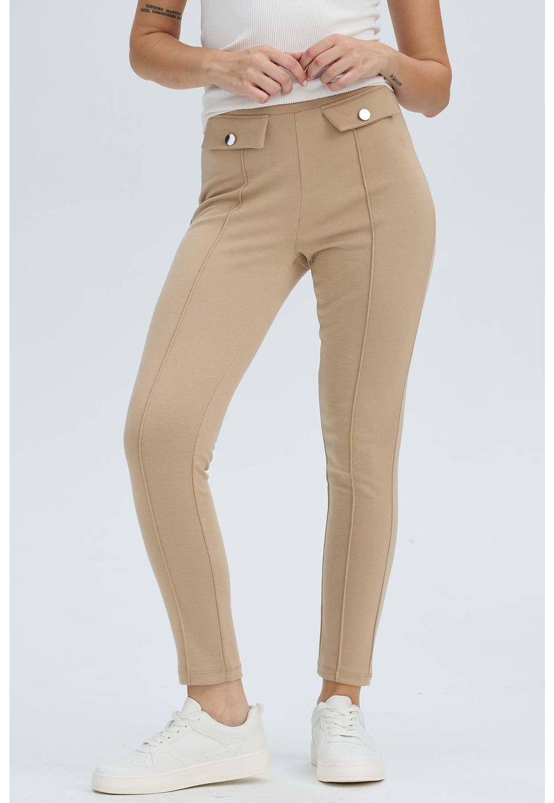 Calza Mujer Pretina Elasticada Beige-2