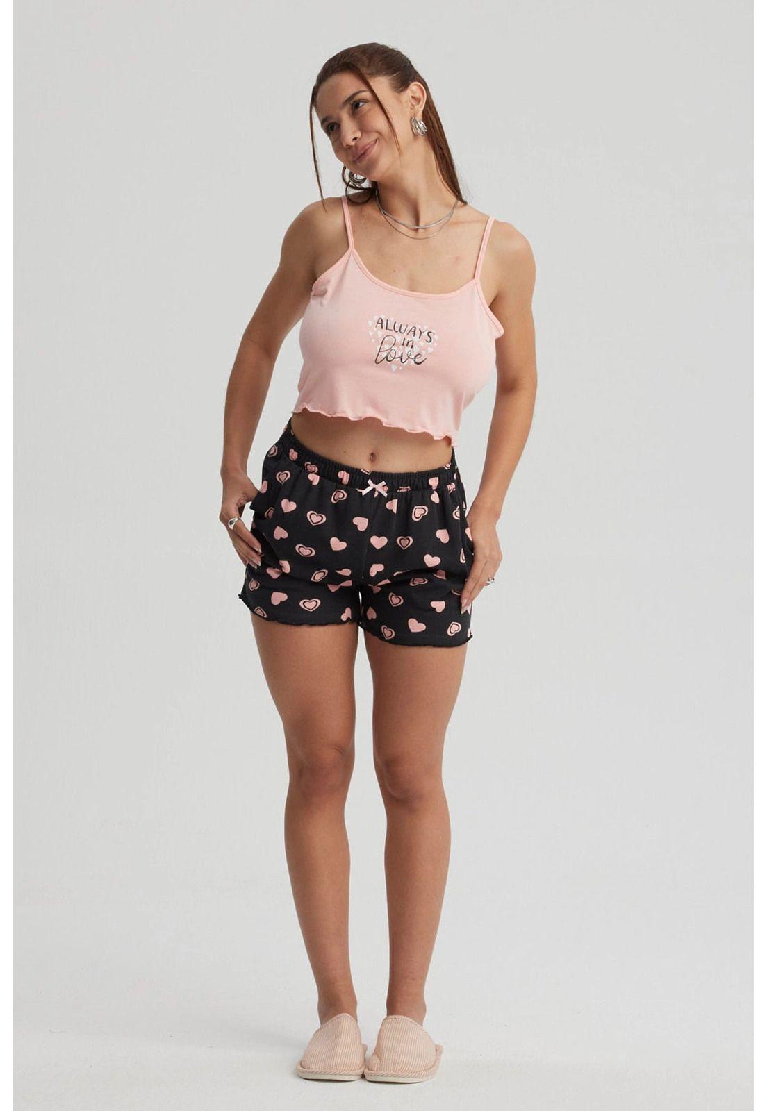 Pijama Mujer Crop Rosado Claro-0
