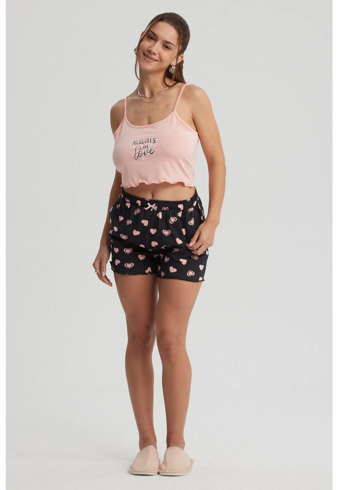 Pijama Mujer Crop Rosado Claro-1