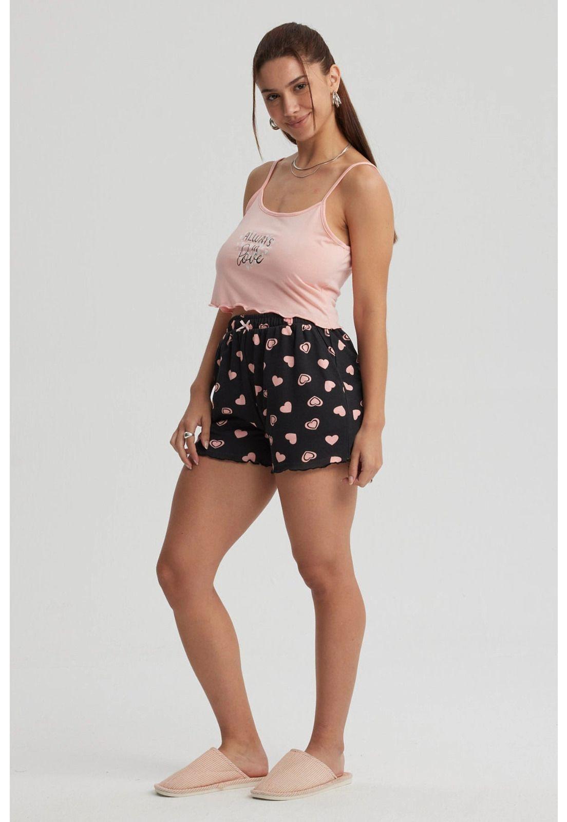 Pijama Mujer Crop Rosado Claro-3