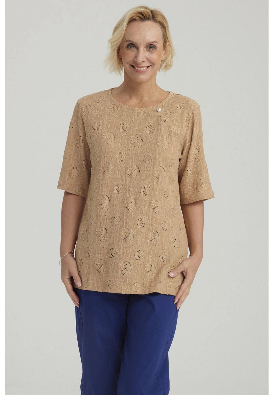 Polera Mujer Texturizada Beige Oscuro-0