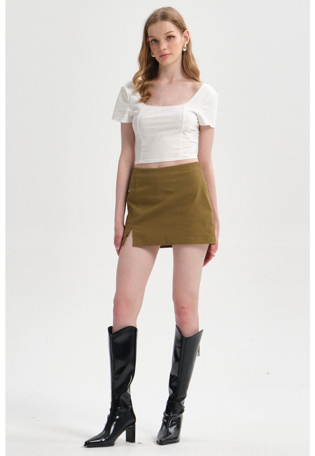 Falda Mujer Short Verde Olivo-3