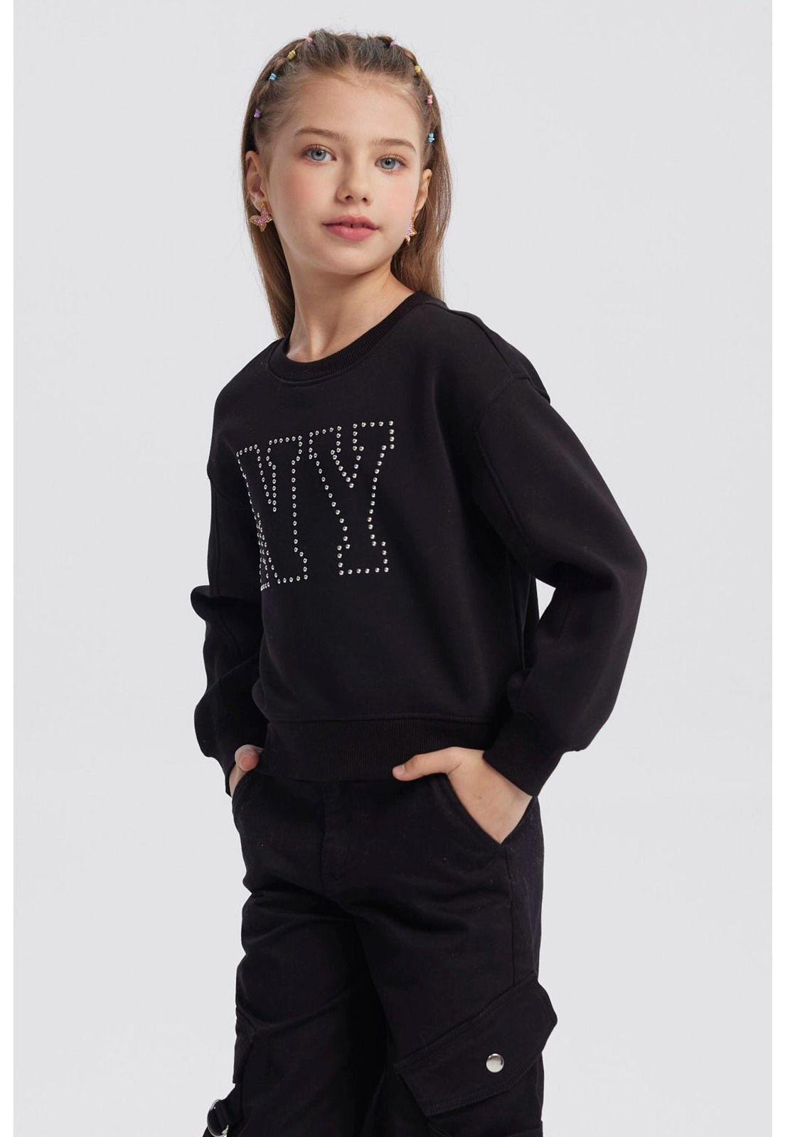 Polerón Niña Strass Negro-1