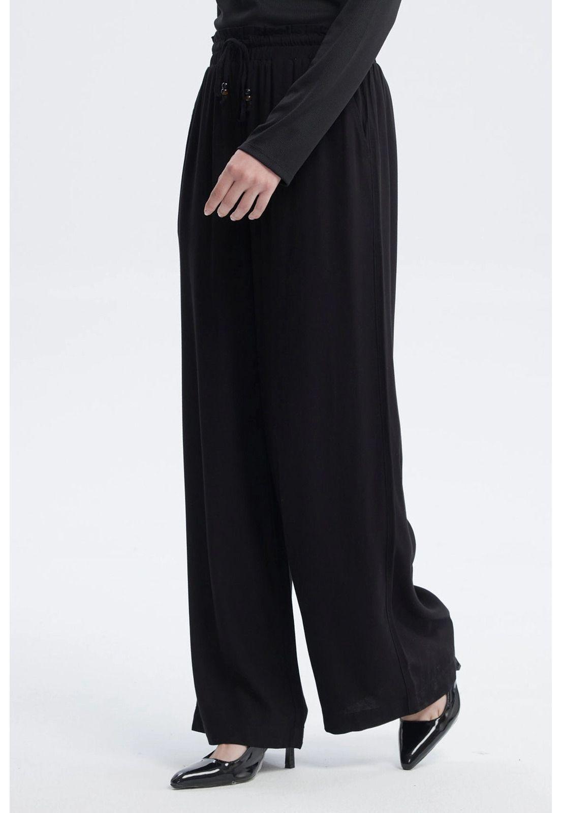 Pantalón Mujer Con Lazo Cintura Negro-1