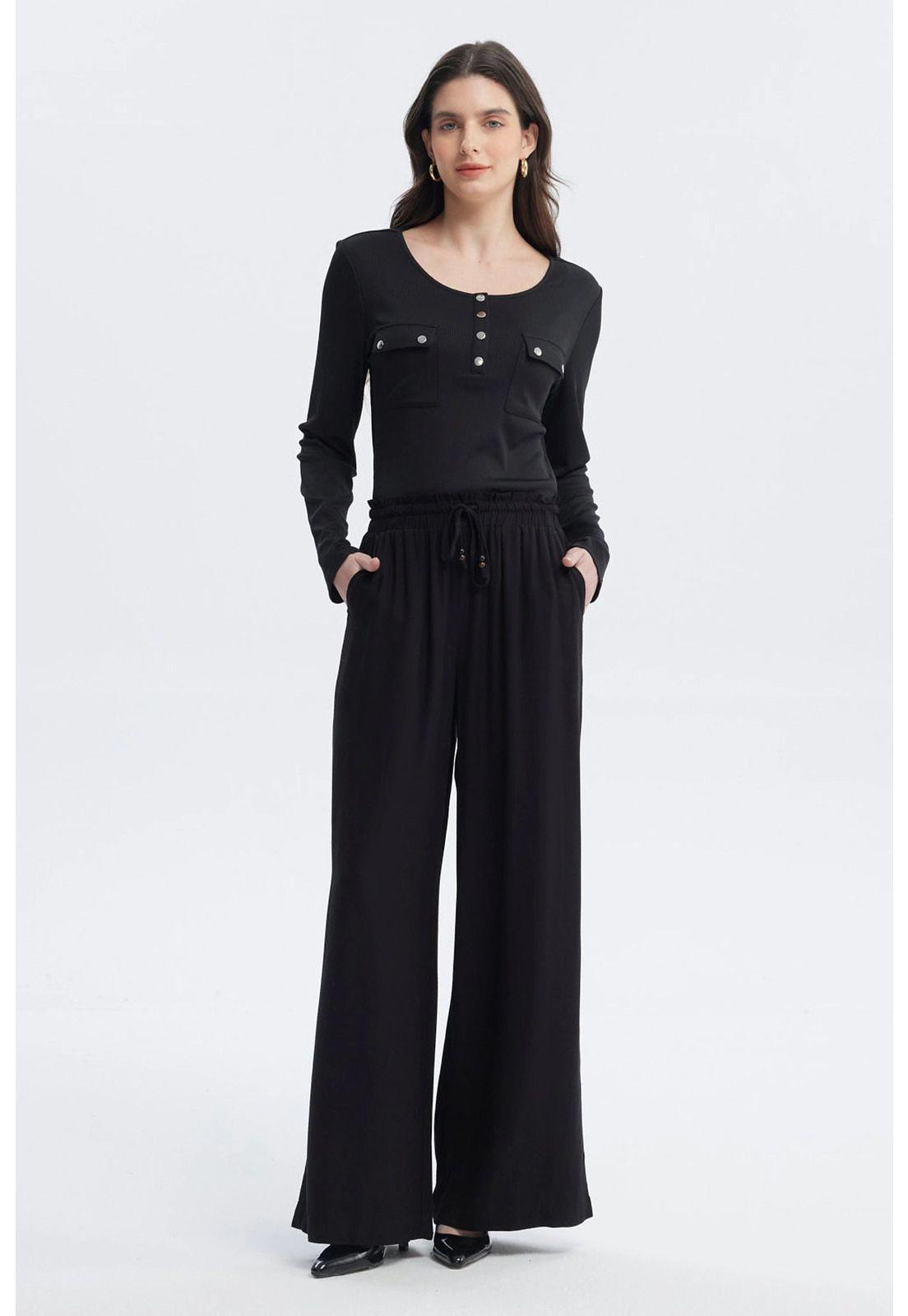 Pantalón Mujer Con Lazo Cintura Negro-3