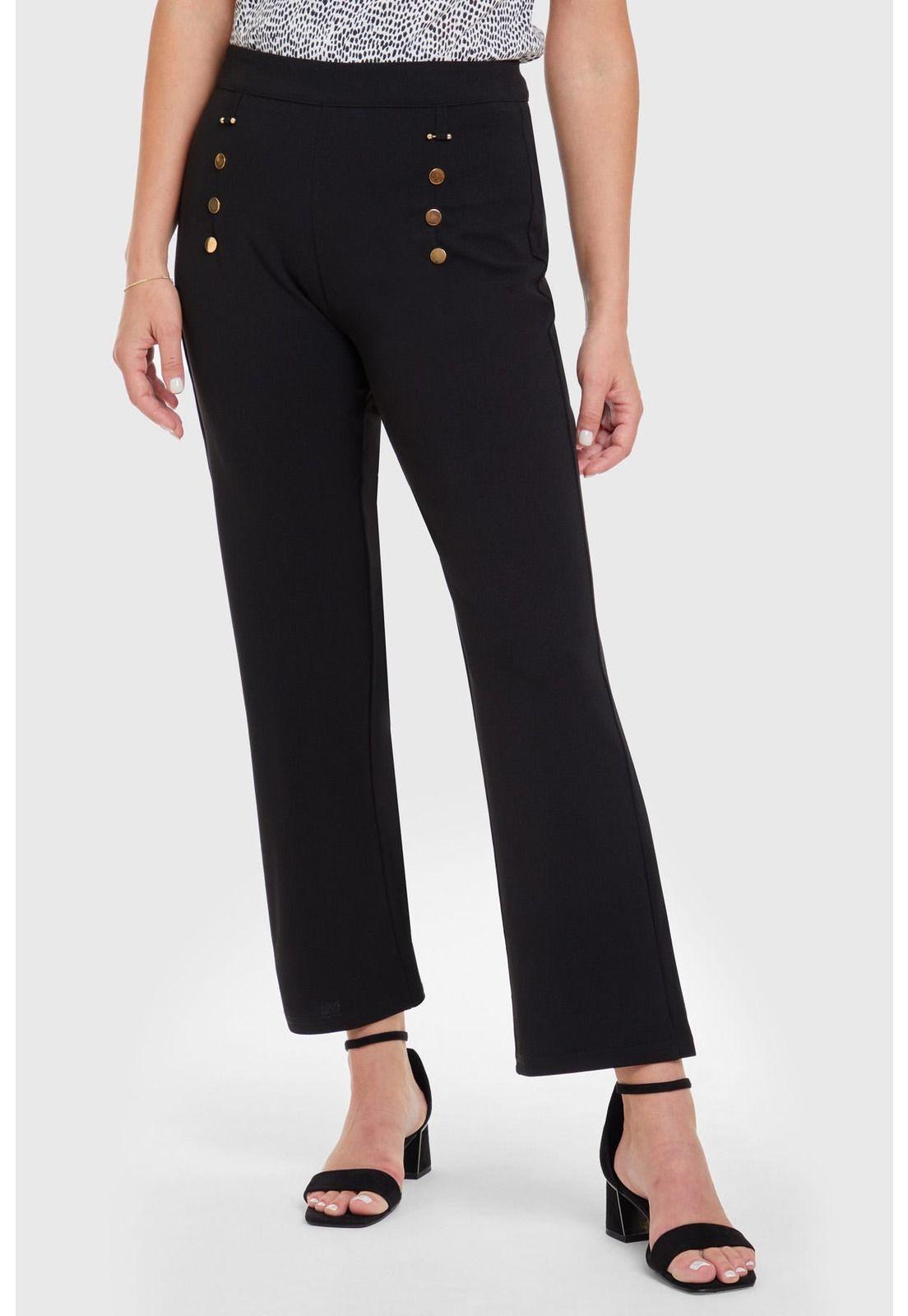 Pantalón Recto Aplicación Pretina Negro-1