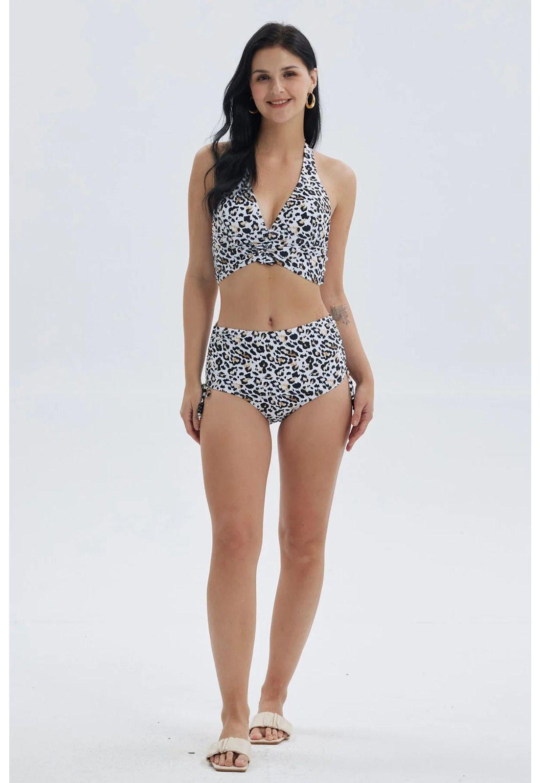 Traje de Baño Mujer Calzón Tiro Alto Blanco / Negro-3