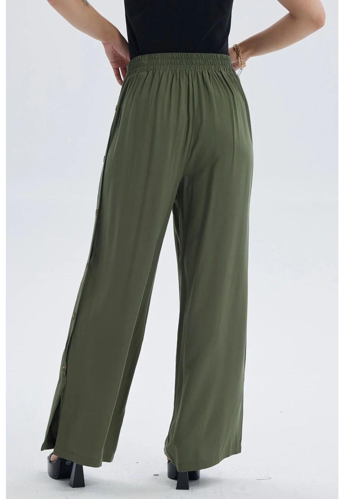 Pantalón Mujer Palazzo Botones Costado Verde Musgo-2
