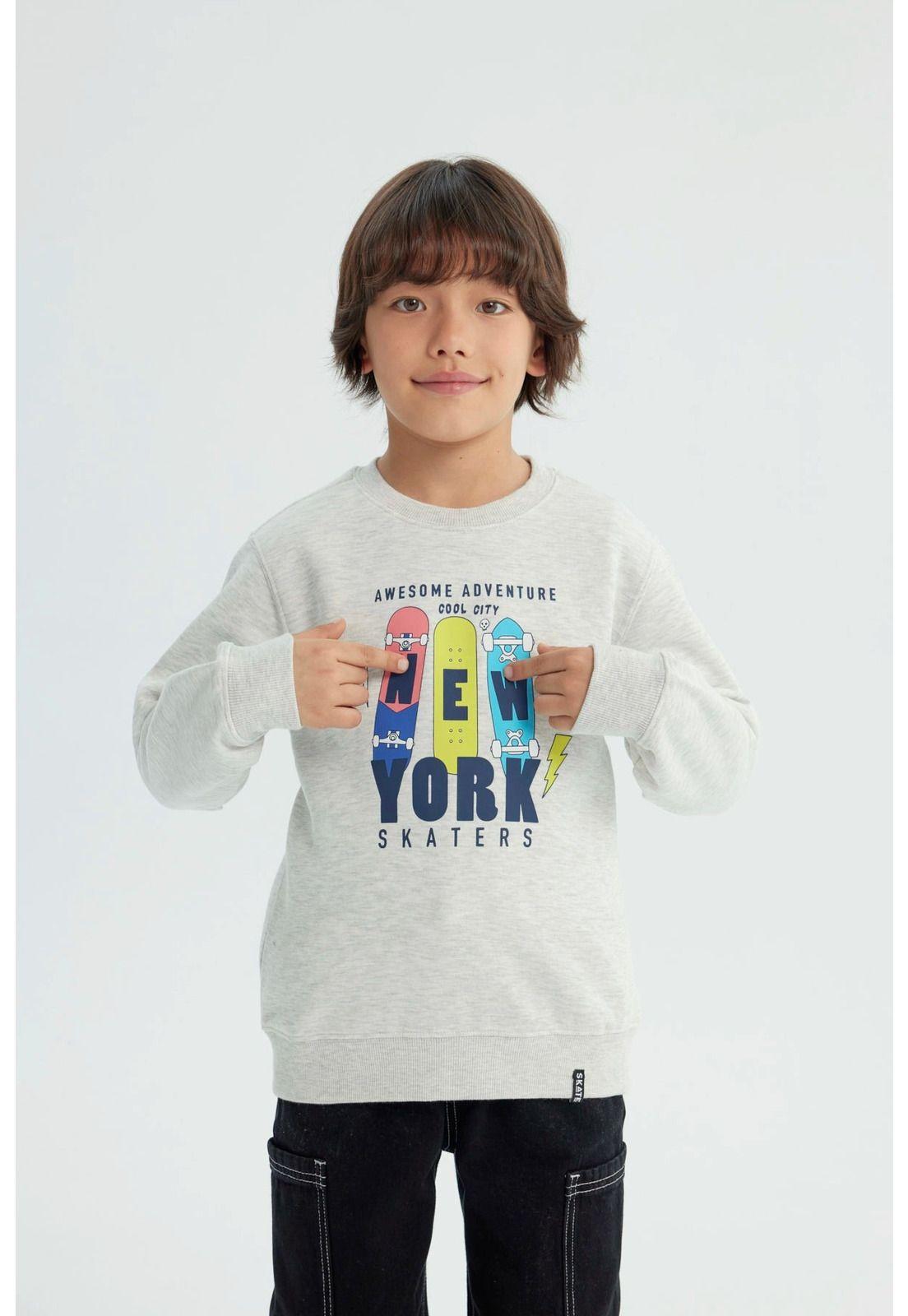 Polerón Niño Slim Gris Melange - ll-0