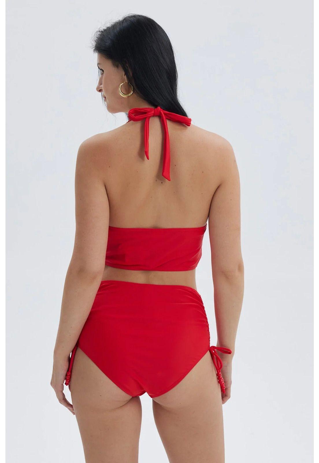 Traje De Baño Mujer Peto Escote V Liso Rojo-2