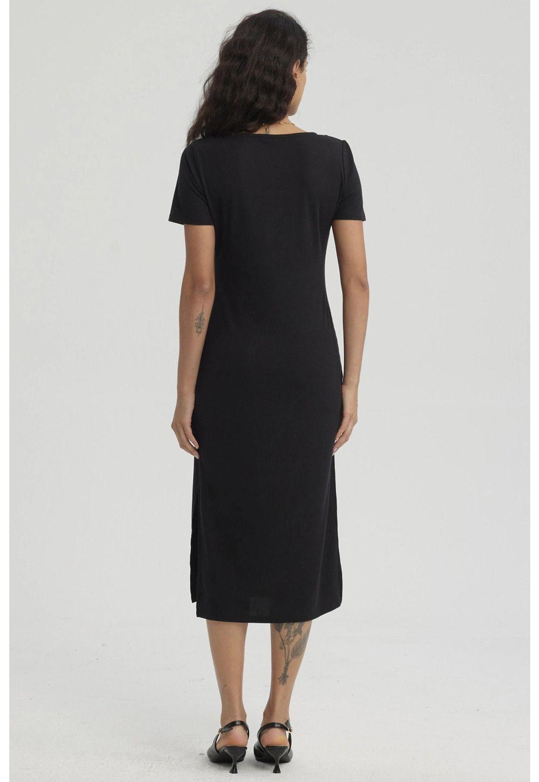 Vestido Mujer Largo Escote Cuadrado Negro-6