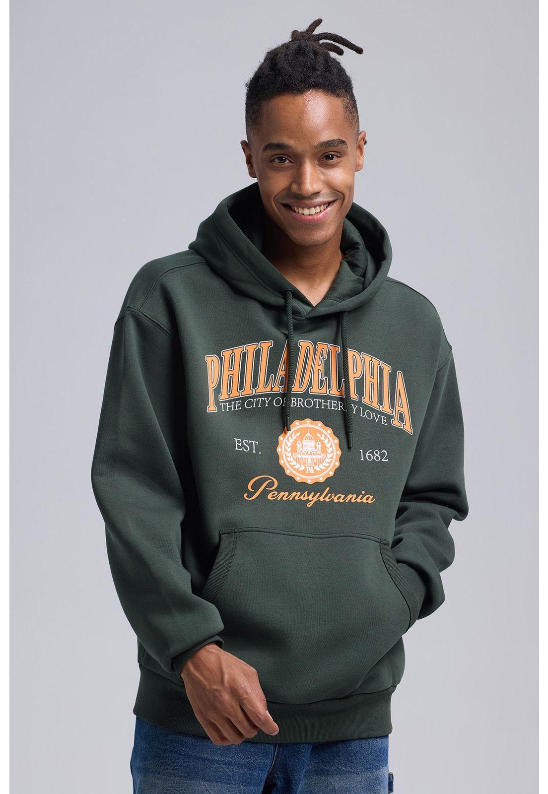 Polerón Hombre Print College Rapport Verde Militar-0