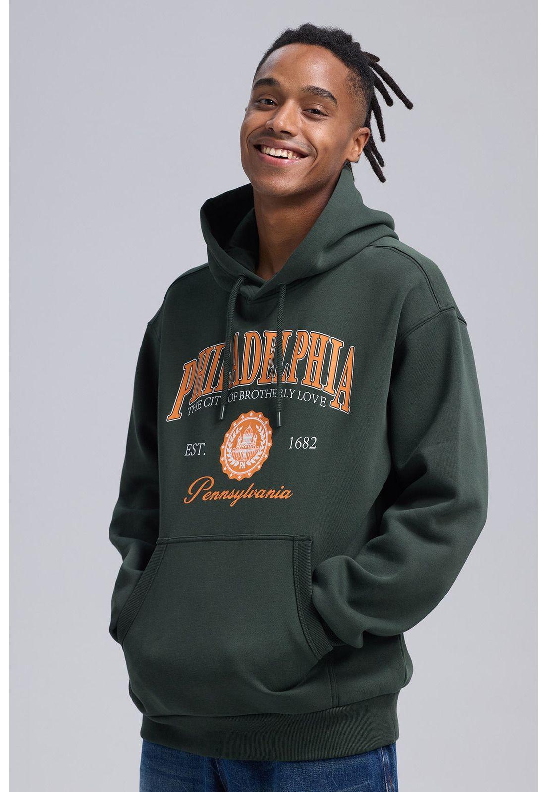 Polerón Hombre Print College Rapport Verde Militar-1