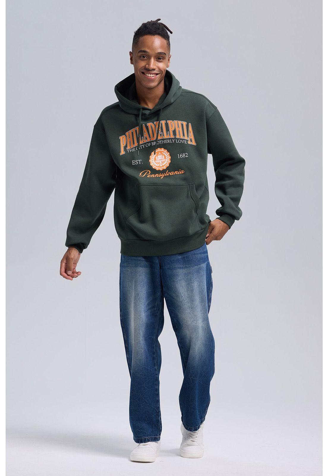 Polerón Hombre Print College Rapport Verde Militar-3