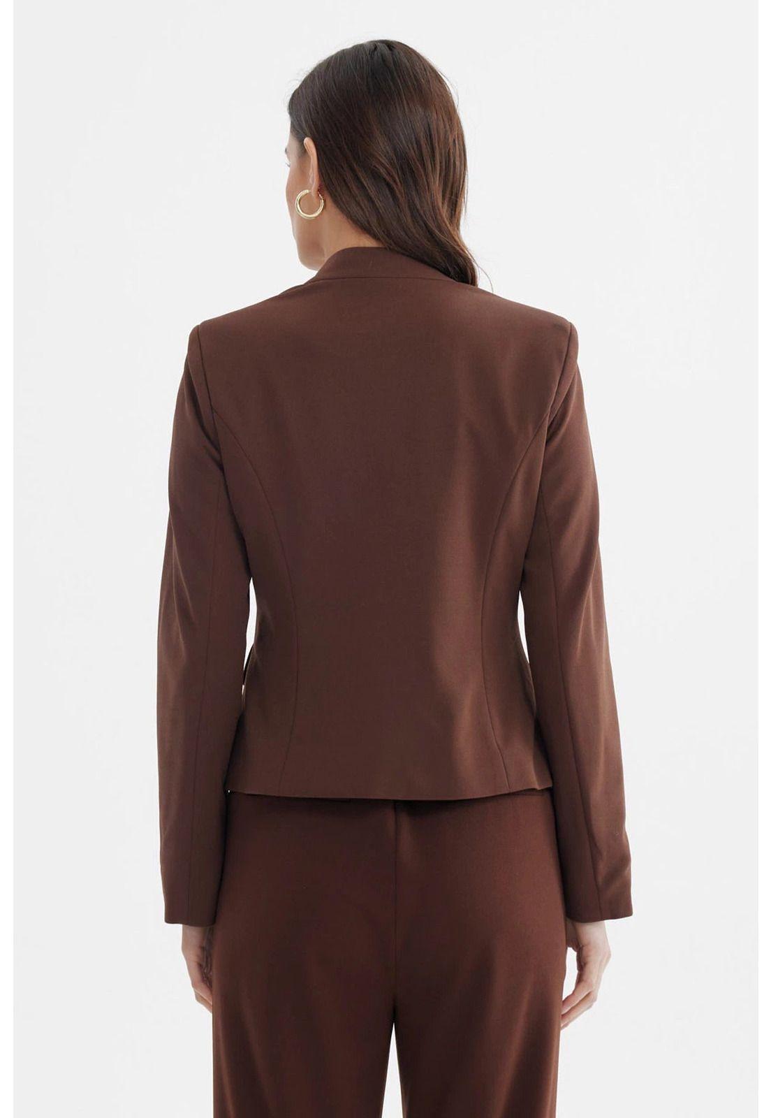 Blazer Mujer Abotonado Con Bolsillo Chocolate-2