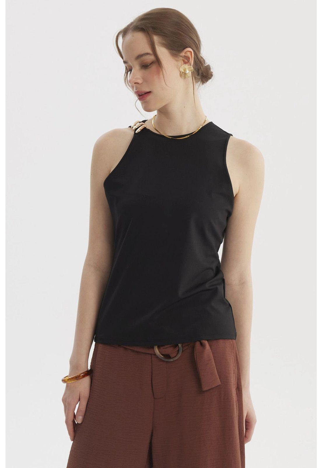 Peto Mujer Aplicación Metálica Negro-0