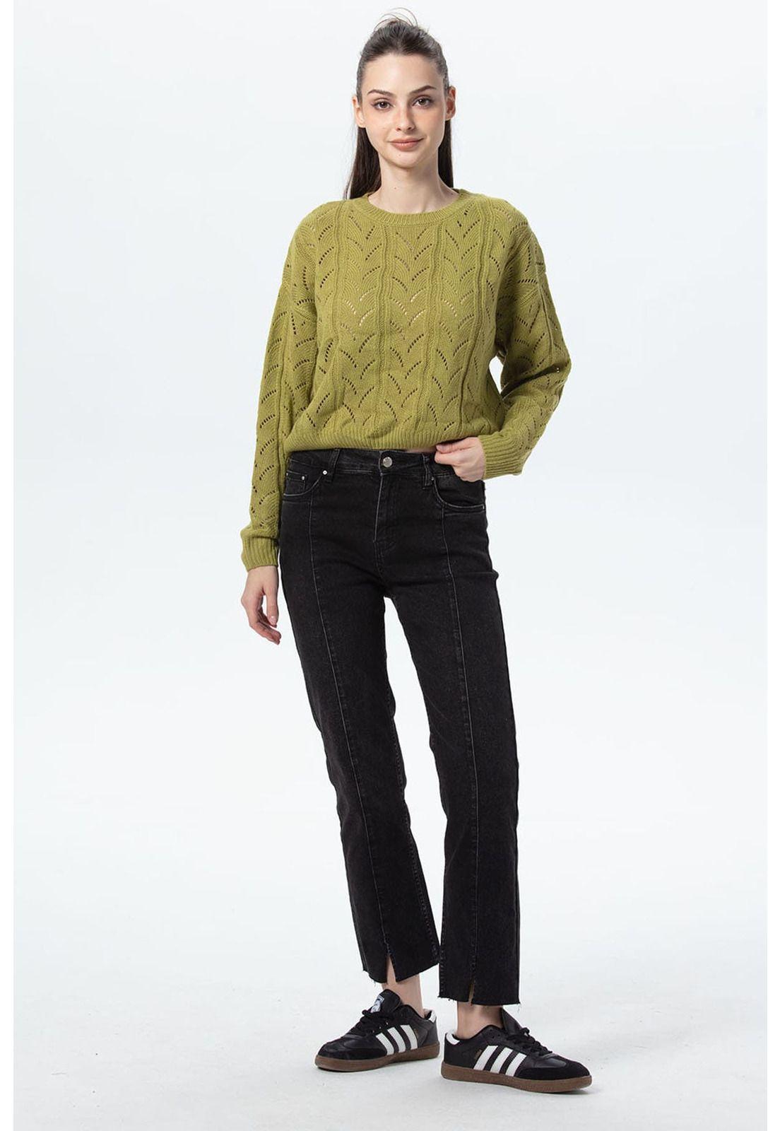 Sweater Mujer Calado Verde Agua-3