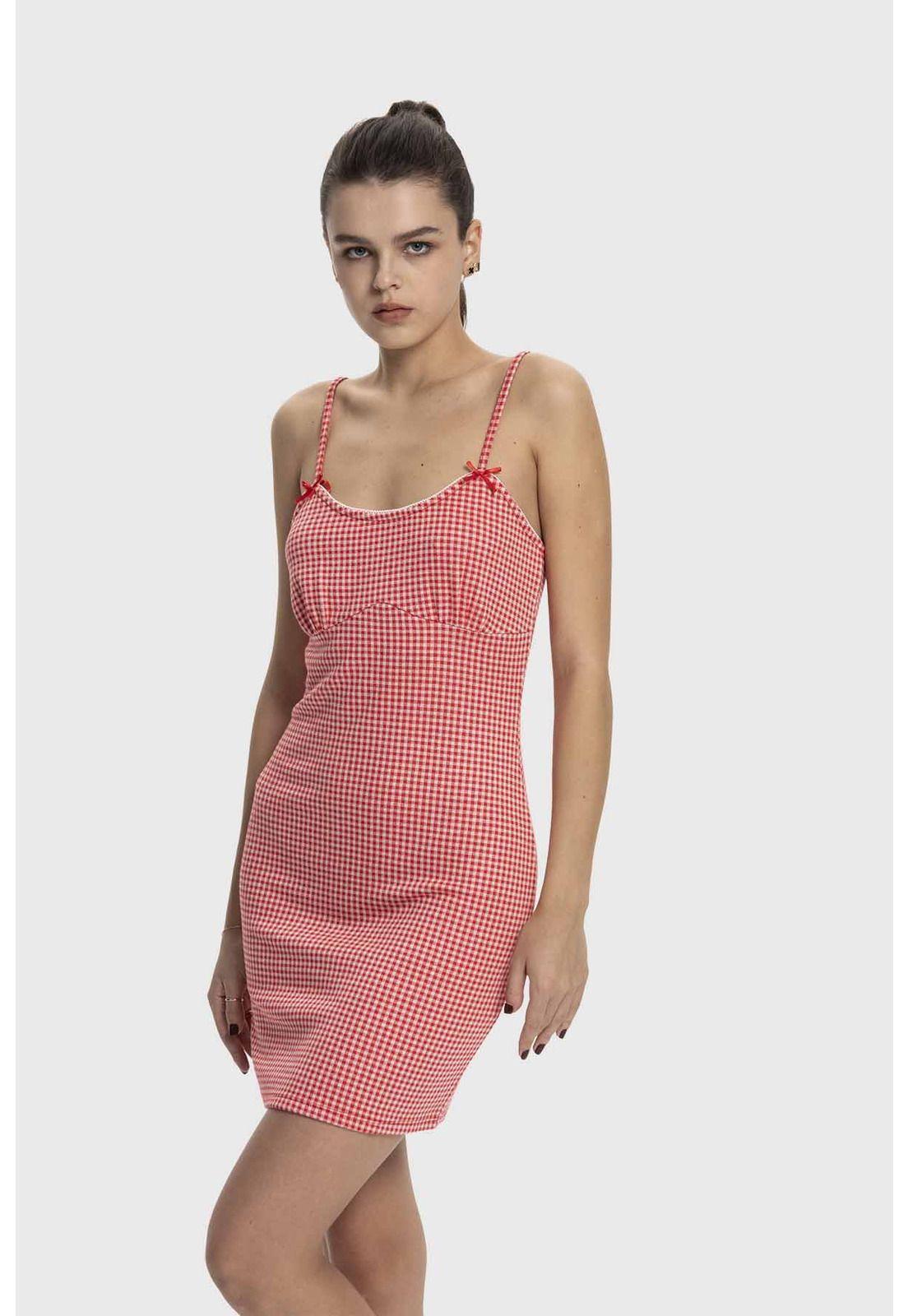 Vestido Mujer Corto Vichy Rojo-1
