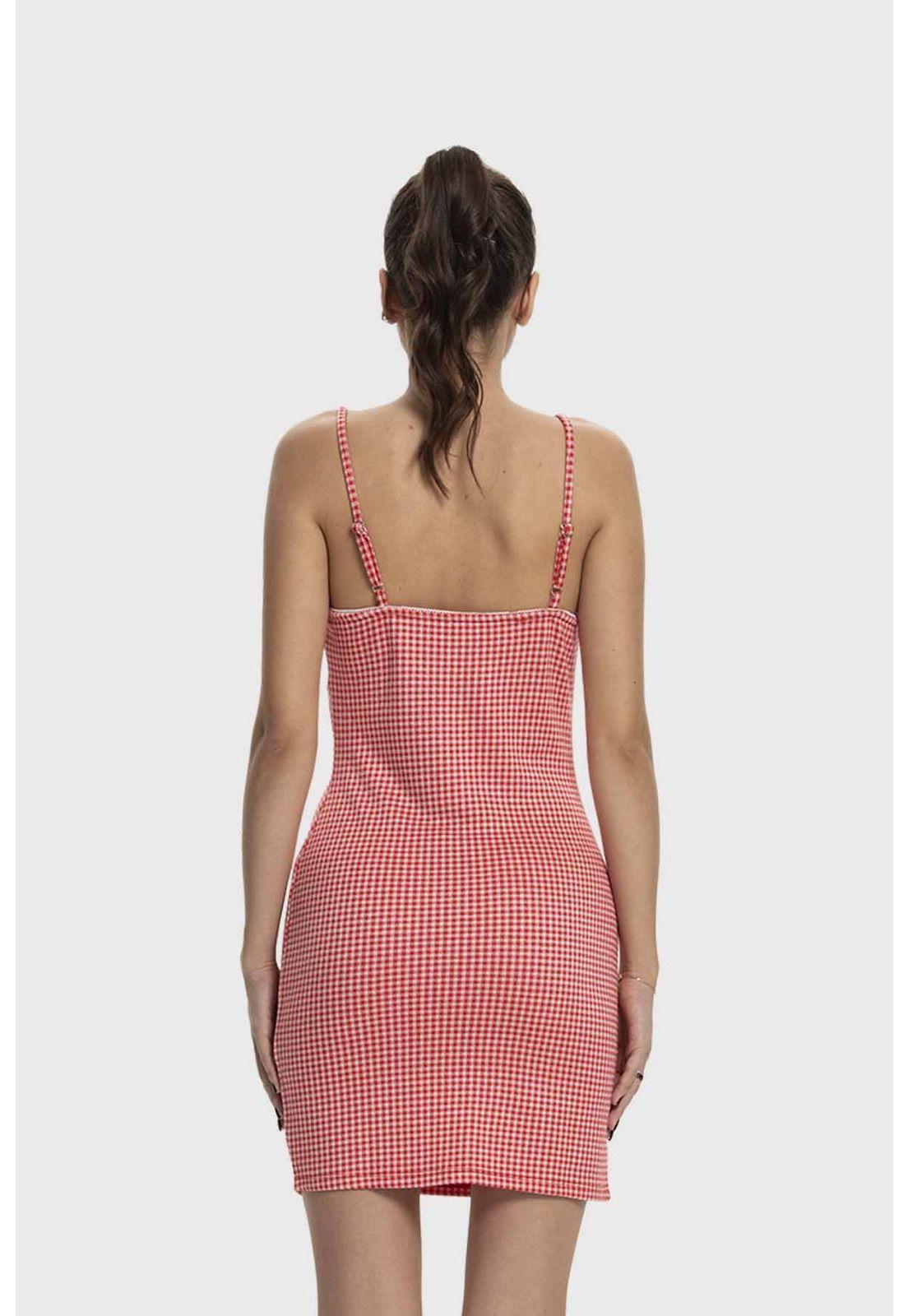 Vestido Mujer Corto Vichy Rojo-2