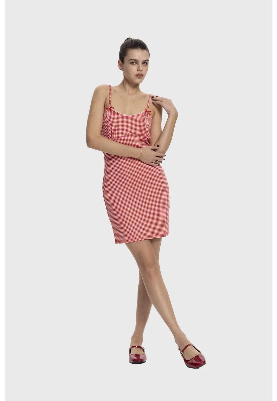 Vestido Mujer Corto Vichy Rojo-3