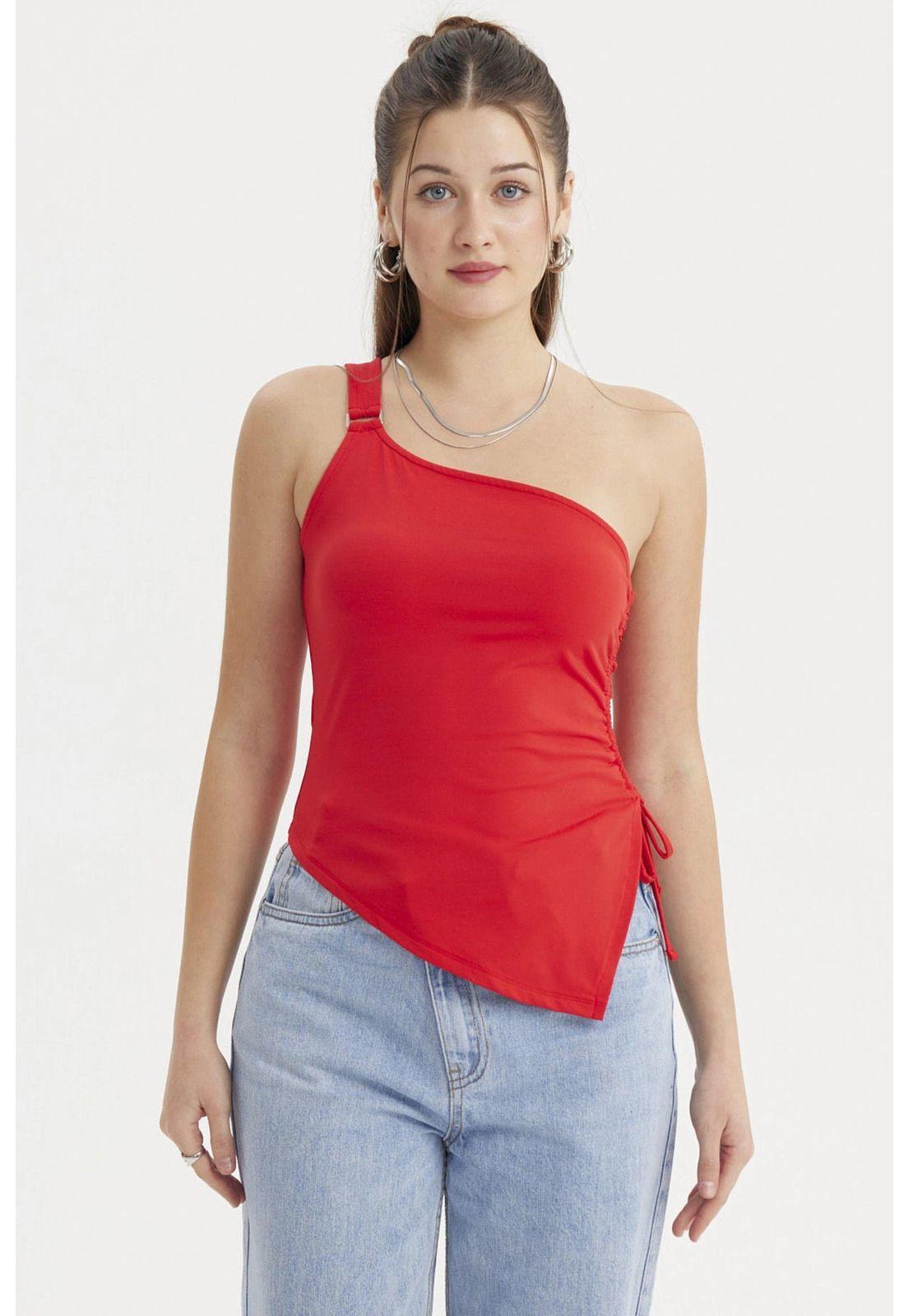 Polera Mujer Escote Y Basta Asimétrica Rojo Oscuro-0