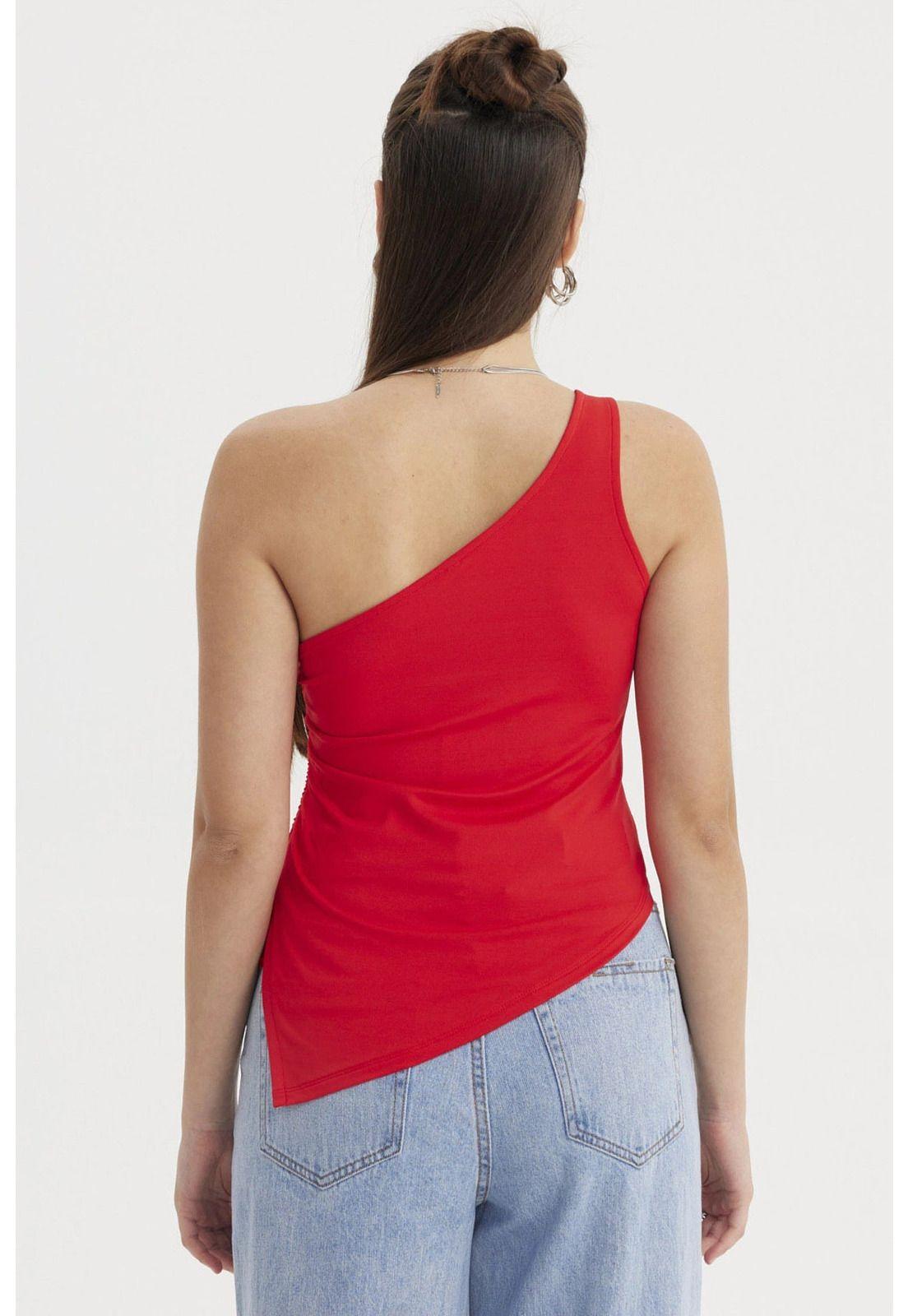 Polera Mujer Escote Y Basta Asimétrica Rojo Oscuro-2