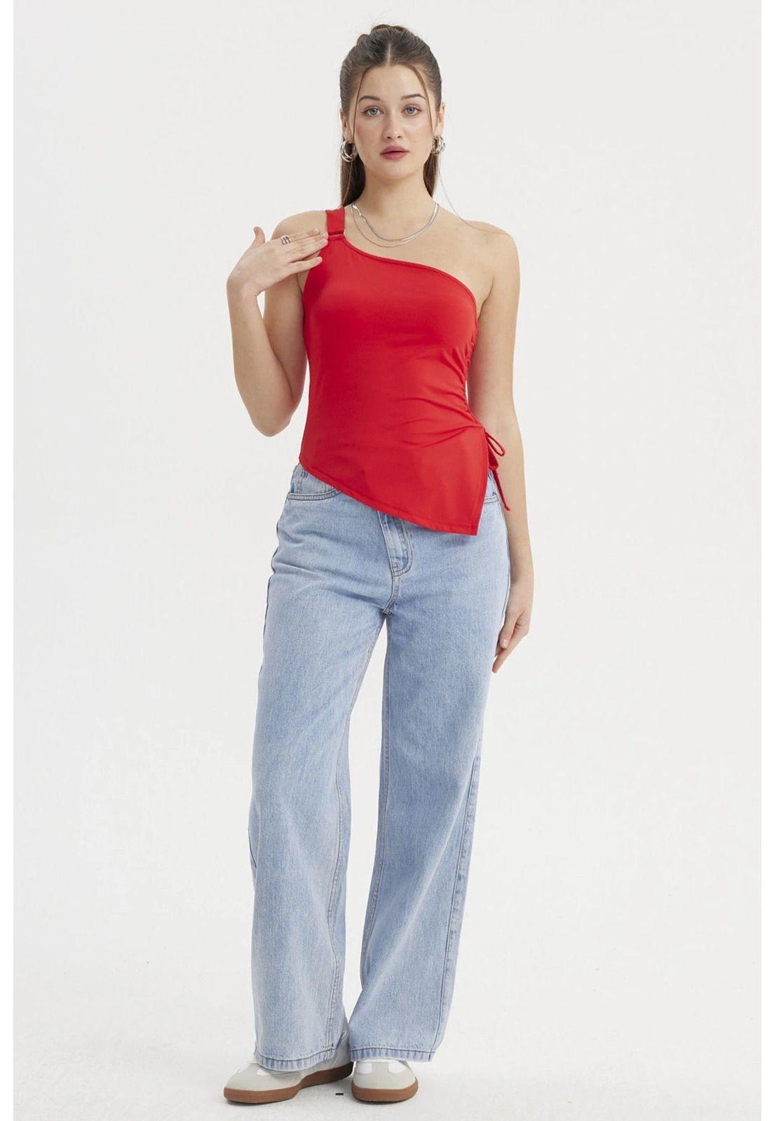Polera Mujer Escote Y Basta Asimétrica Rojo Oscuro-3