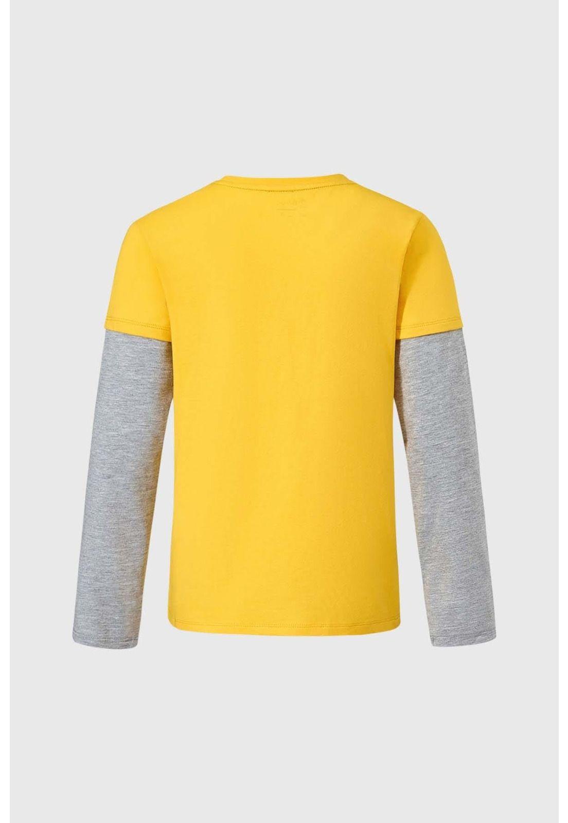 Polera Niño Doble Manga Básica Mostaza-1