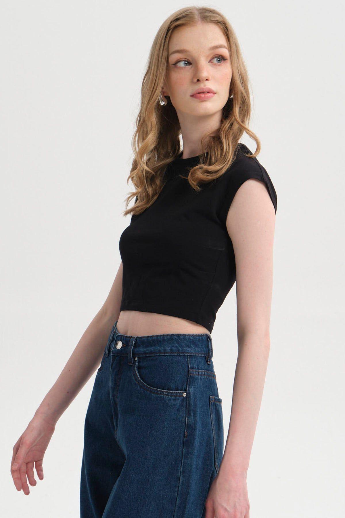 Polera Mujer Crop Negro-1