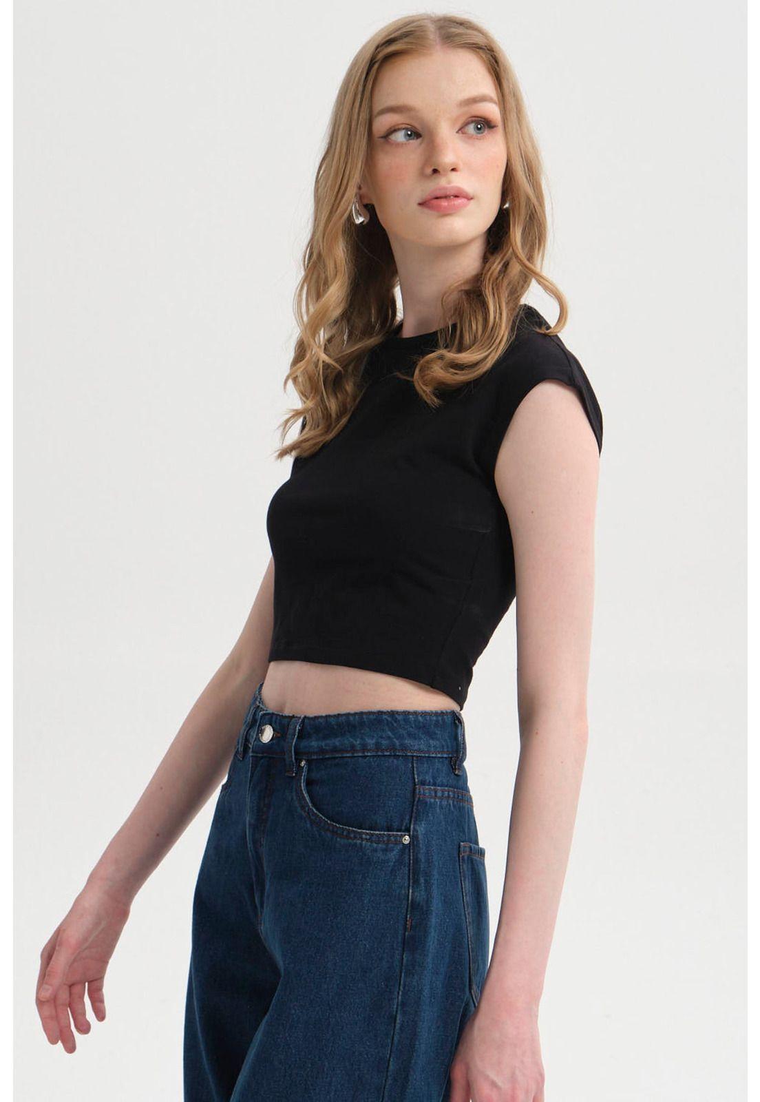 Polera Mujer Crop Negro-1