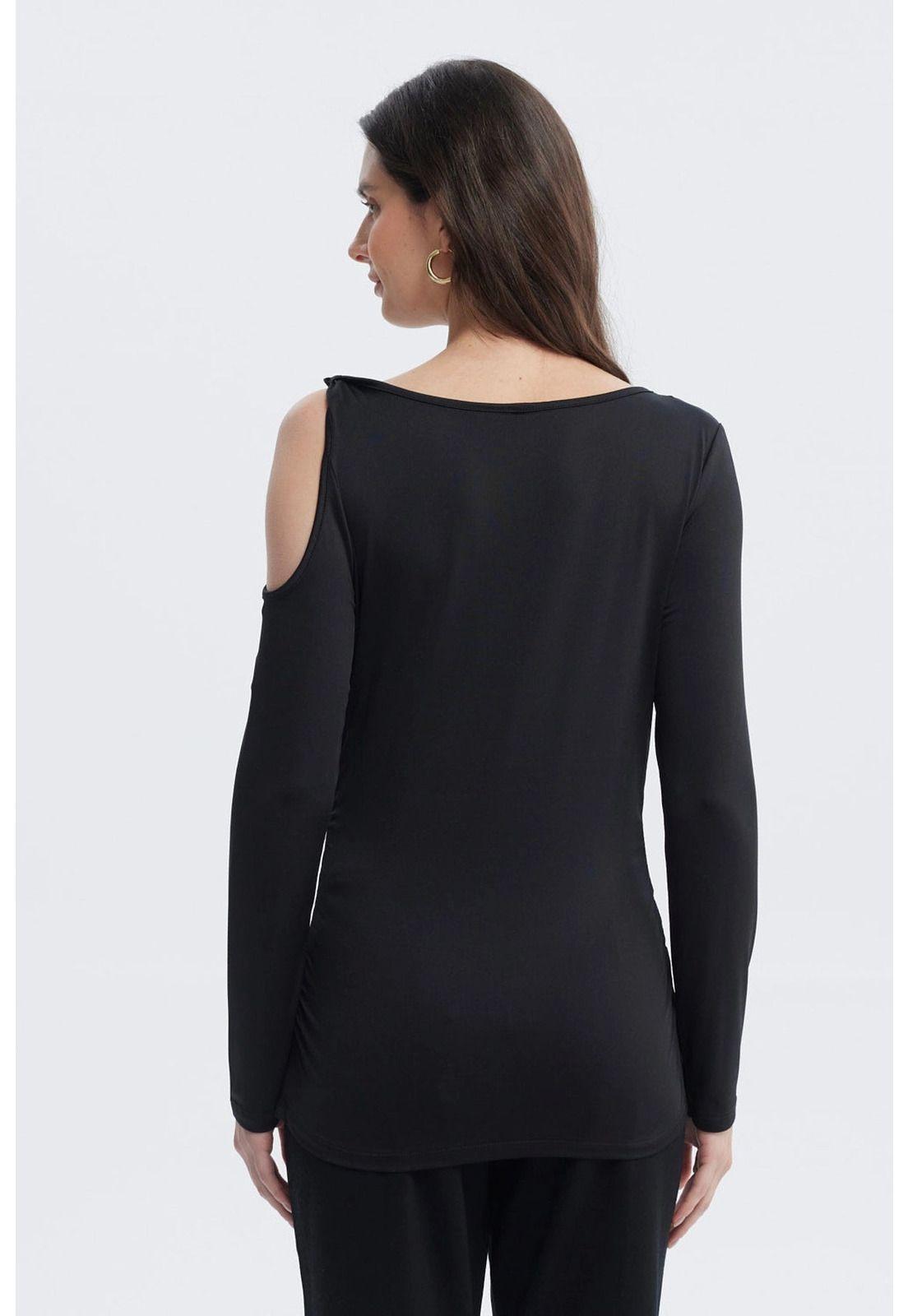 Polera Mujer Aplicación Nudo Hombro Negro-2