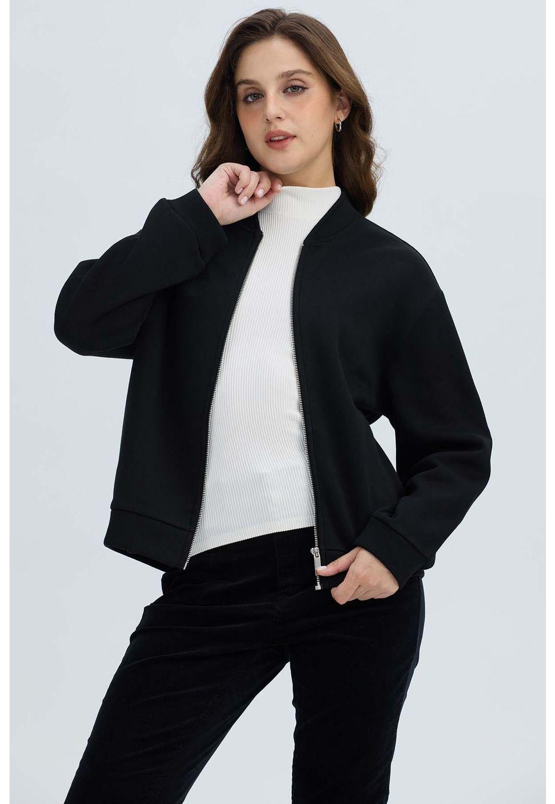 Polerón Mujer Liso Estilo Bomber Negro-1