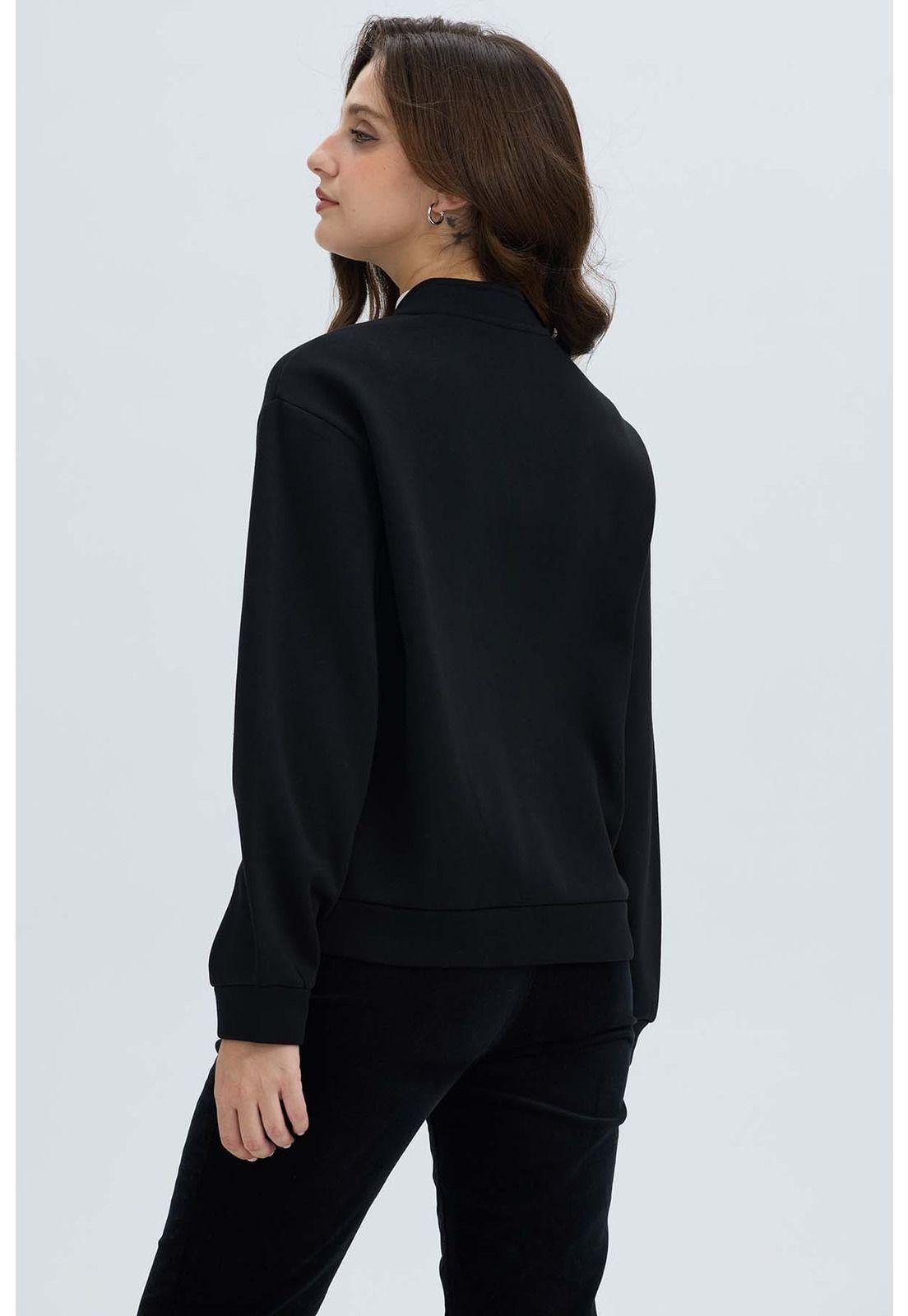 Polerón Mujer Liso Estilo Bomber Negro-2