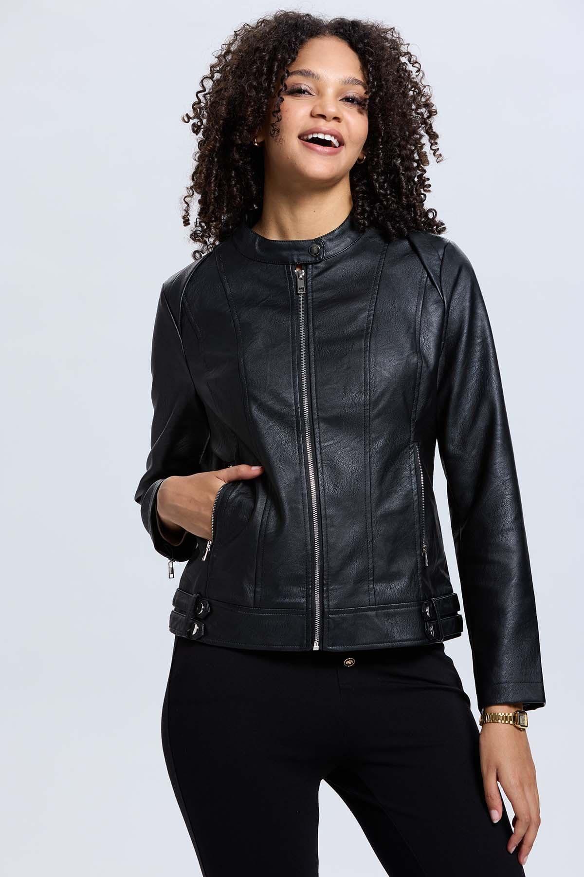 Chaqueta Mujer Efecto Cuero Negro II-0