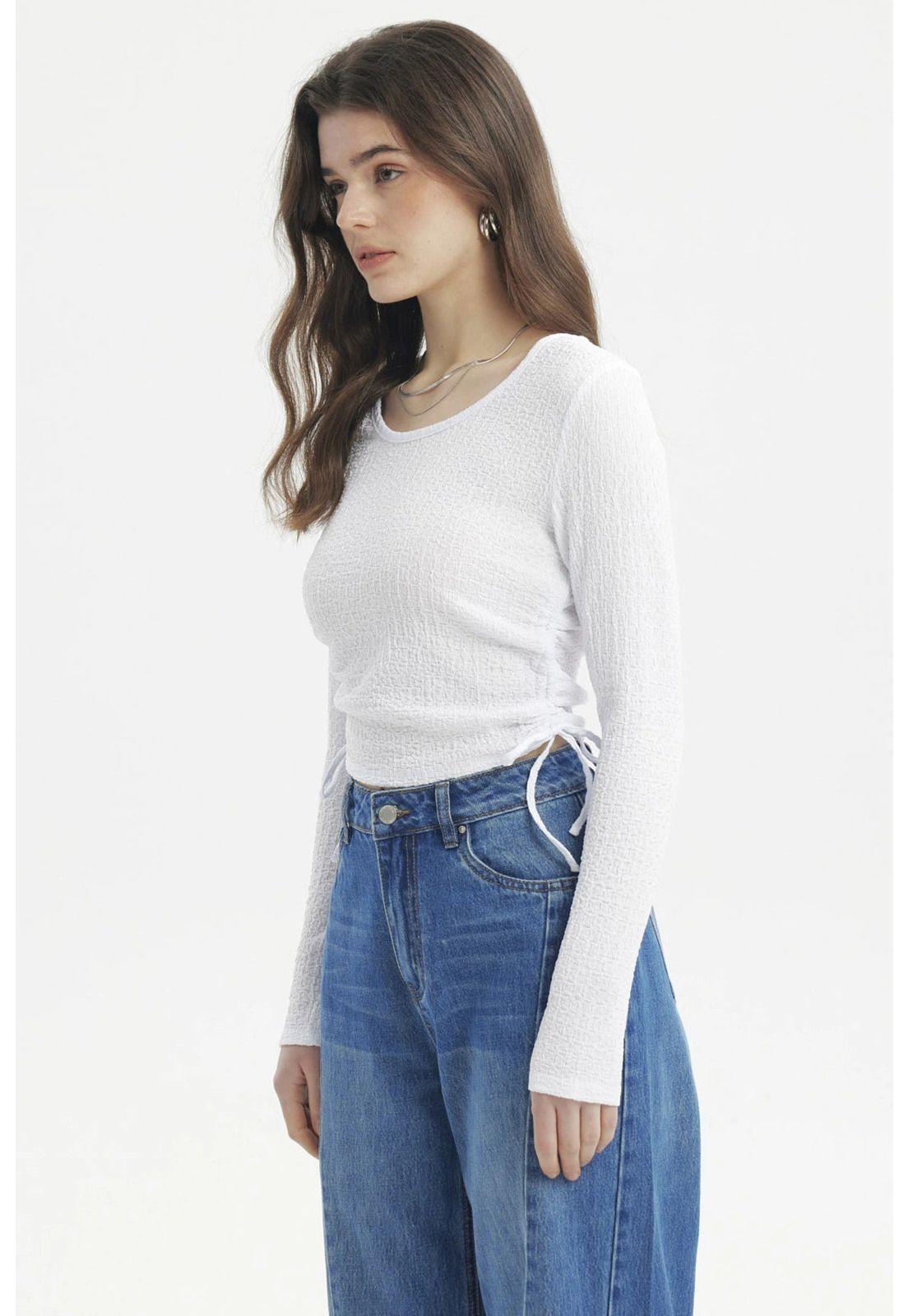 Polera Mujer Jacquard Recogido Blanco-1