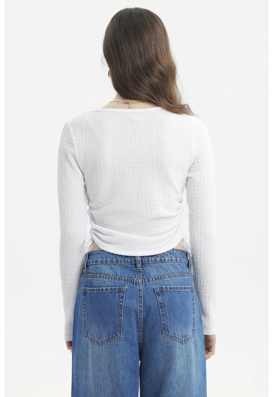 Polera Mujer Jacquard Recogido Blanco-2