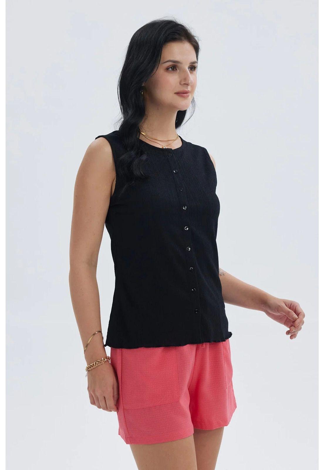 Polera Mujer Aplicación Botones Negro-1