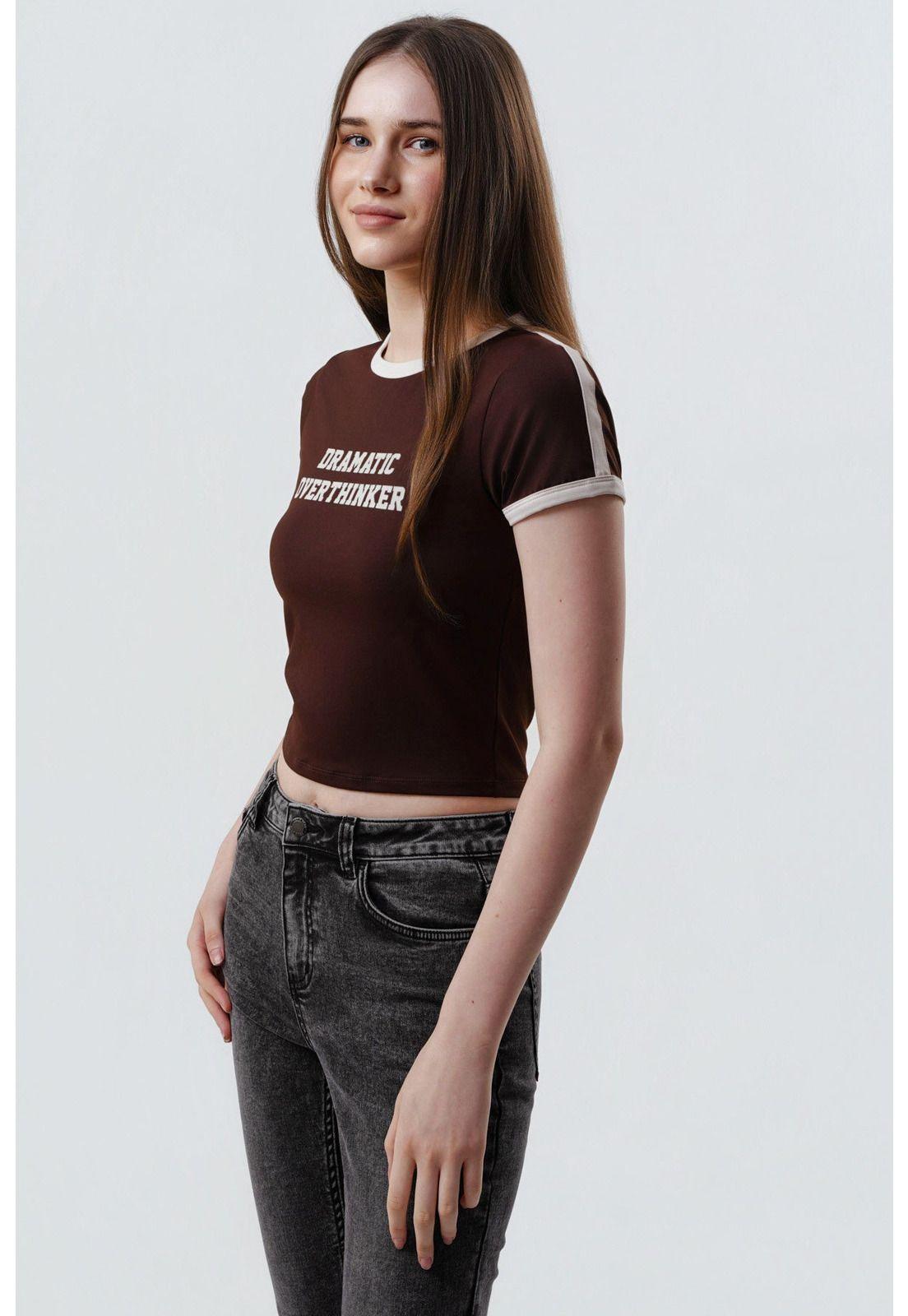 Polera Mujer Contraste Y Print Chocolate-1