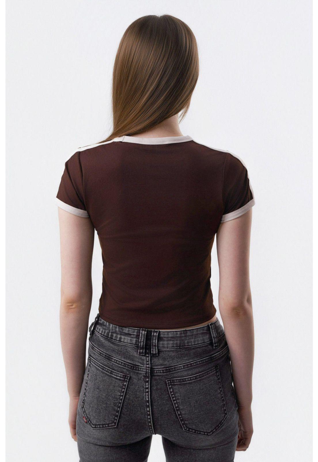 Polera Mujer Contraste Y Print Chocolate-2