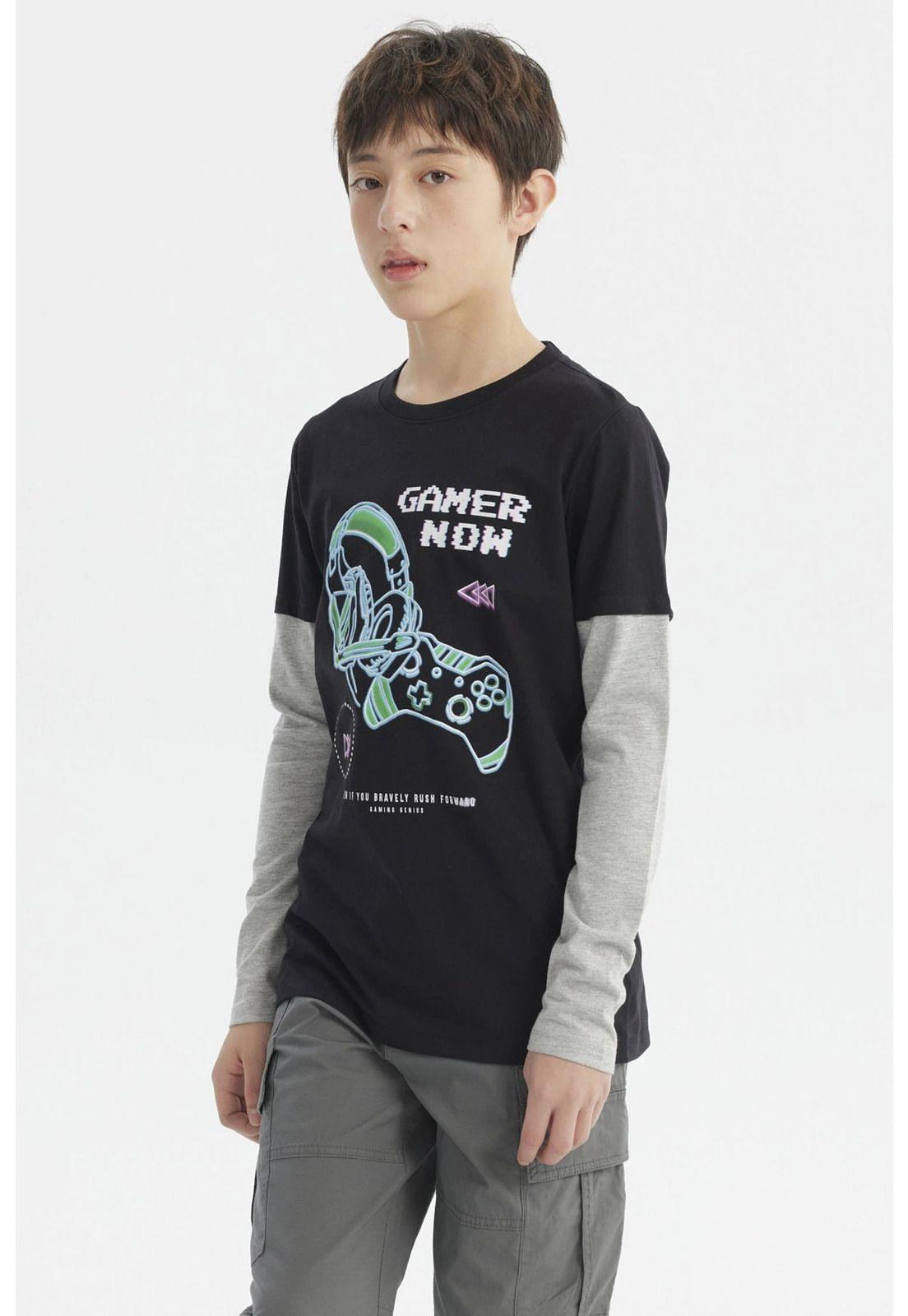 Polera Niño Básica Print Negro-1