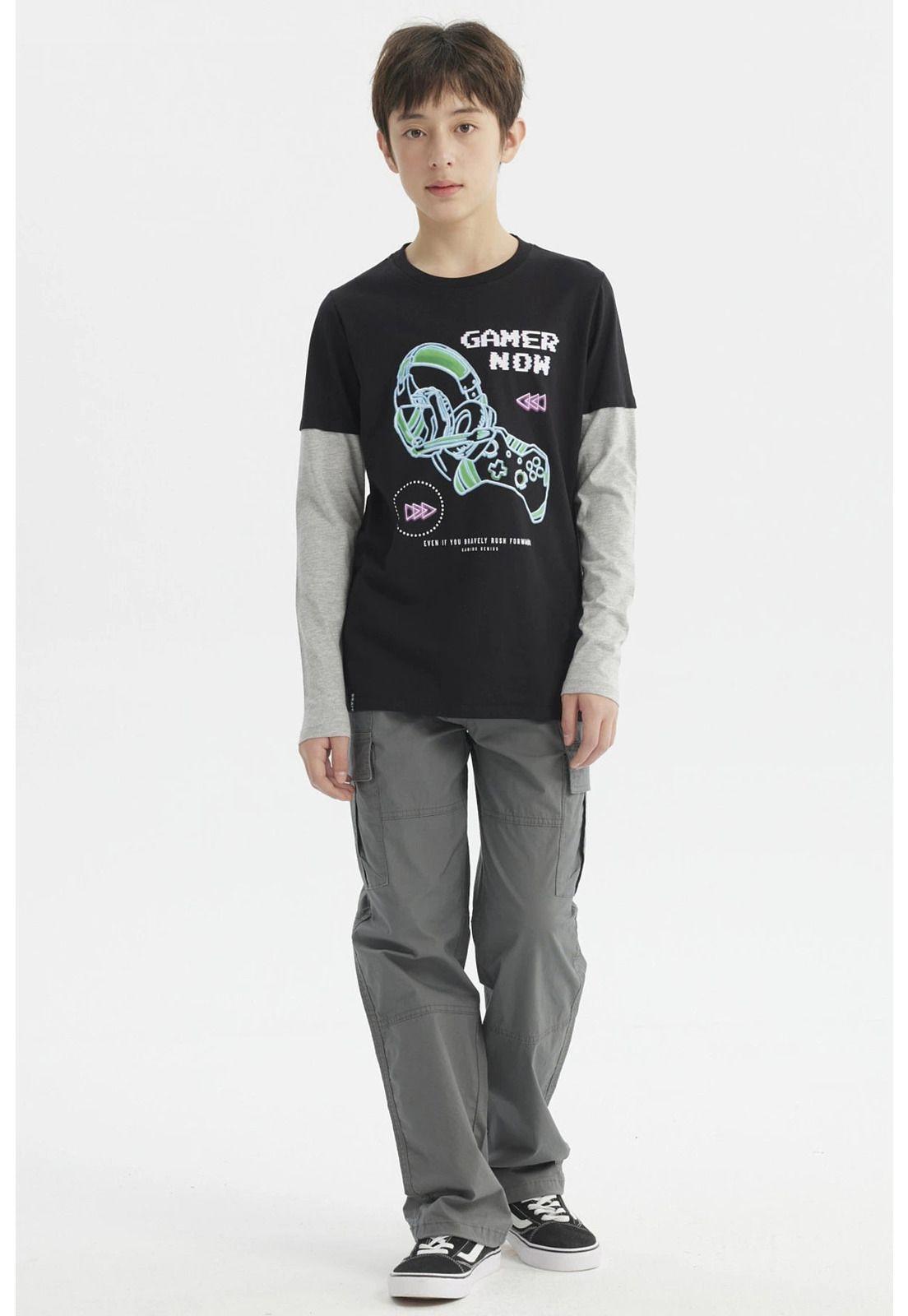 Polera Niño Básica Print Negro-3