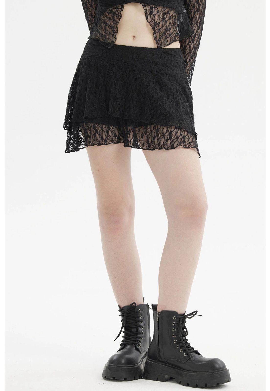 Falda Mujer Encaje Negro-0