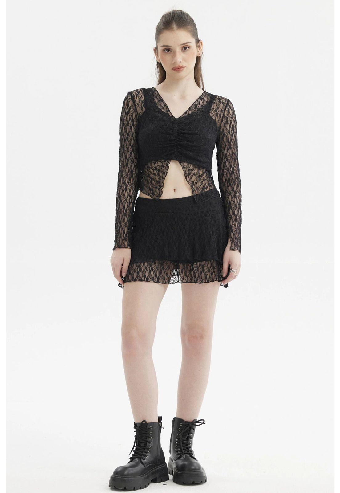 Falda Mujer Encaje Negro-3