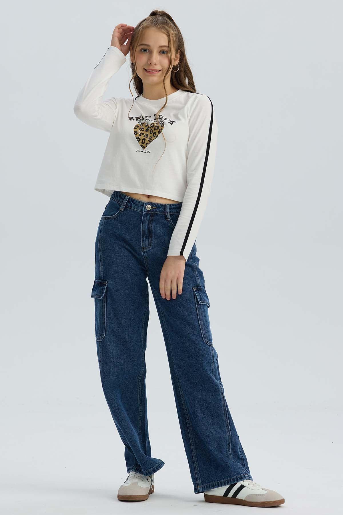 Jeans Niña Calce Recto Cargo Azul-3