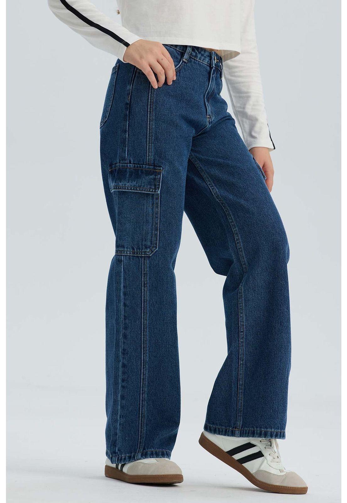 Jeans Niña Calce Recto Cargo Azul-1