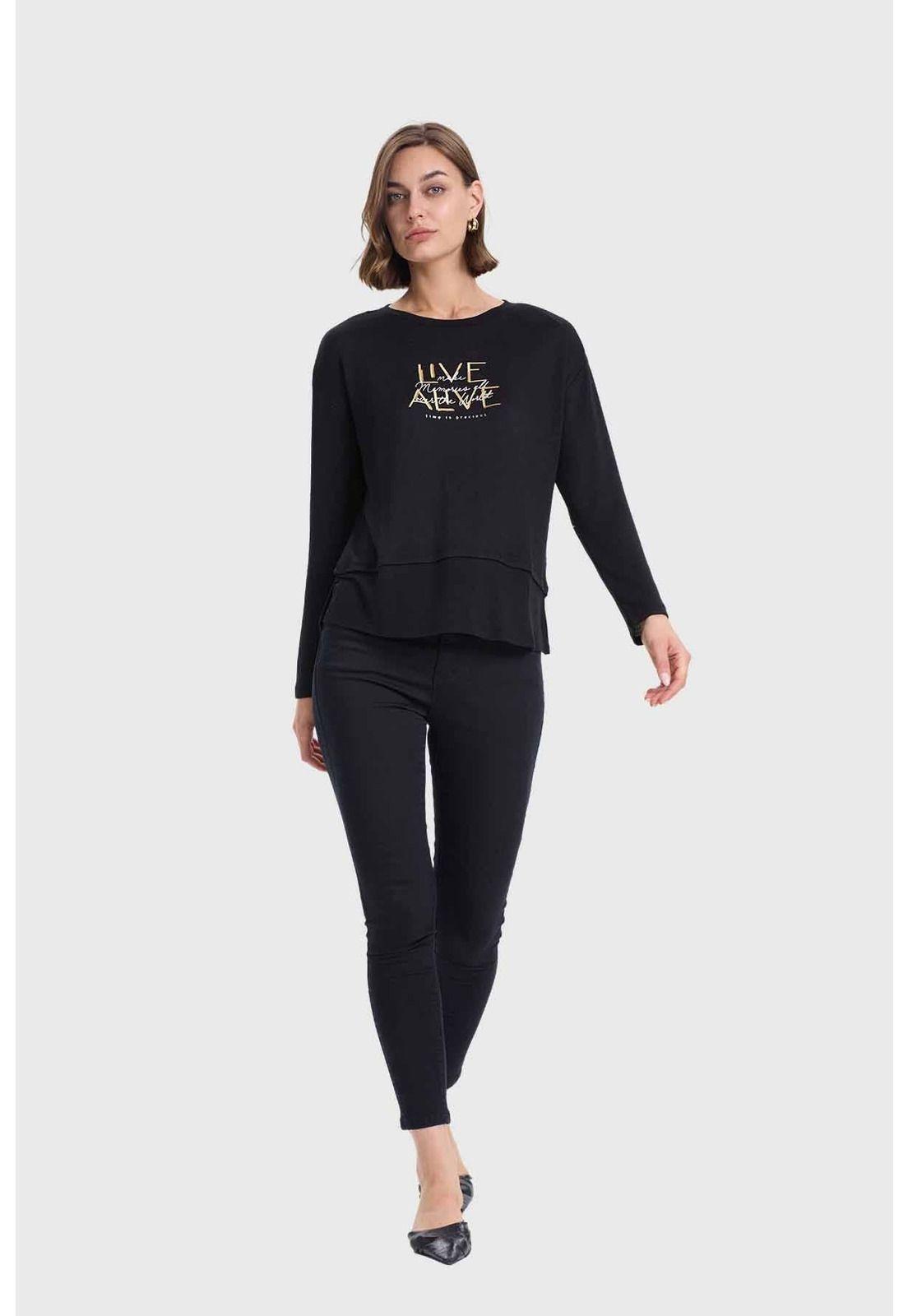 Sweater Mujer Con Faldón Negro-3