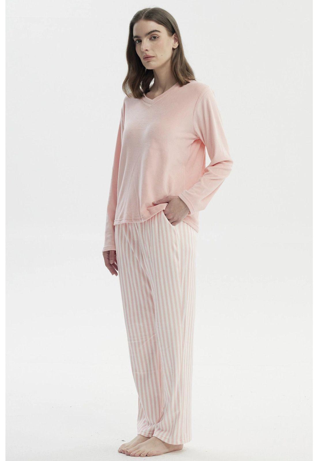 Pijama Mujer Polera Y Pantalón Rosado-1